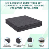 5m² Dark Grey Carpet Tiles Set – Commercial & Domestic Flooring for Office, Retail, Home - Side View