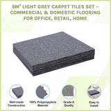 5m² Light Grey Carpet Tiles Set – Commercial & Domestic Flooring for Office, Retail, Home - Side View