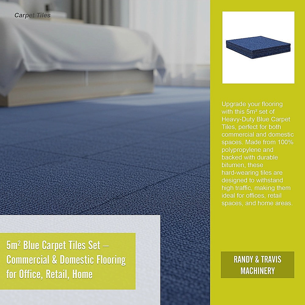 5m² Blue Carpet Tiles Set – Commercial & Domestic Flooring for Office, Retail, Home
