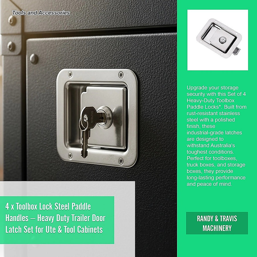 4 x Toolbox Lock Steel Paddle Handles – Heavy Duty Trailer Door Latch Set for Ute & Tool Cabinets