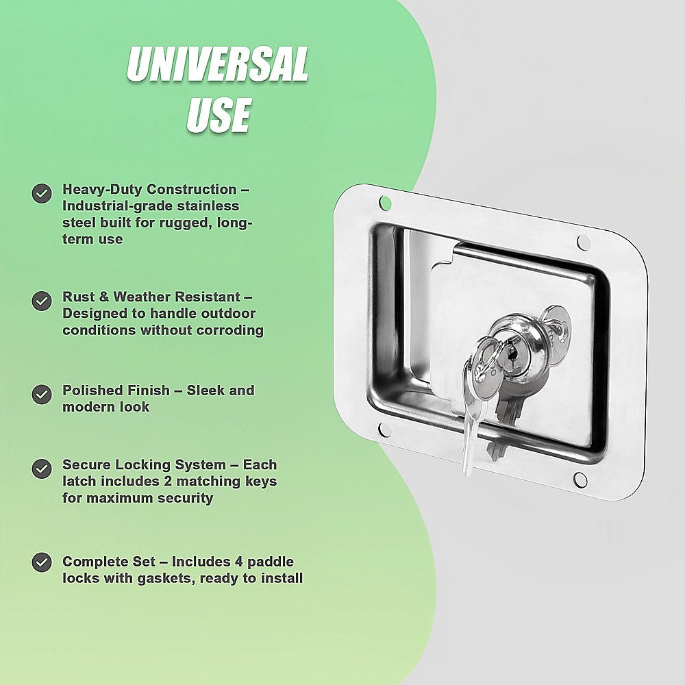 4 x Toolbox Lock Steel Paddle Handles – Heavy Duty Trailer Door Latch Set for Ute & Tool Cabinets