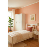 3 Door White Wardrobe – White Handles, Hanging Rail & Shelves - Front View