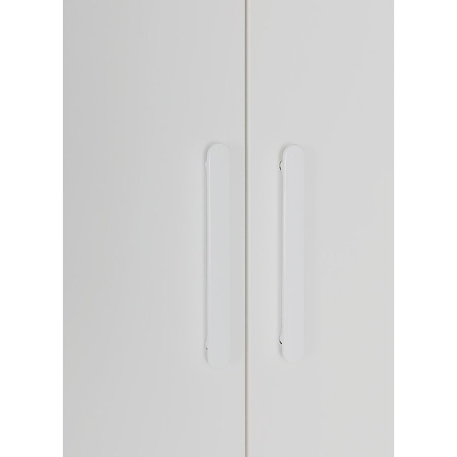 3 Door White Wardrobe – White Handles, Hanging Rail & Shelves