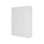3 Door White Wardrobe – White Handles, Hanging Rail & Shelves