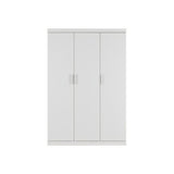 3 Door White Wardrobe – White Handles, Hanging Rail & Shelves