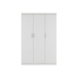 3 Door White Wardrobe – White Handles, Hanging Rail & Shelves - Close-Up Angle