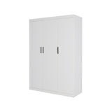 3 Door White Wardrobe – Black Handles, Hanging Rail & Shelves