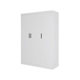 3 Door White Wardrobe – Black Handles, Hanging Rail & Shelves