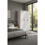 3 Door White Wardrobe – Black Handles, Hanging Rail & Shelves - Front View
