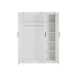 3 Door White Wardrobe – Black Handles, Hanging Rail & Shelves