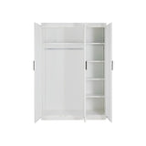 3 Door White Wardrobe – Black Handles, Hanging Rail & Shelves - Side View