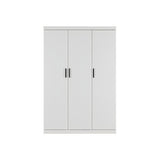 3 Door White Wardrobe – Black Handles, Hanging Rail & Shelves