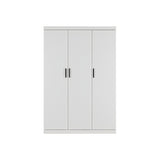 3 Door White Wardrobe – Black Handles, Hanging Rail & Shelves - Rear View