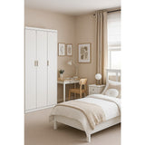 3 Door White Wardrobe – Gold Handles, Hanging Rail & Shelves - Front View