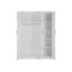 3 Door White Wardrobe – Gold Handles, Hanging Rail & Shelves