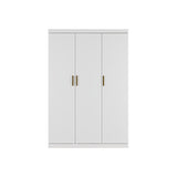 3 Door White Wardrobe – Gold Handles, Hanging Rail & Shelves