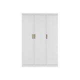 3 Door White Wardrobe – Gold Handles, Hanging Rail & Shelves - Rear View