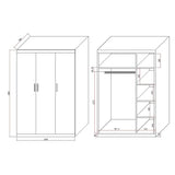 3 Door White Wardrobe – Gold Handles, Hanging Rail & Shelves