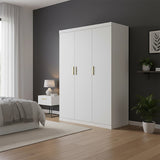 3 Door White Wardrobe – Gold Handles, Hanging Rail & Shelves - 45-Degree Angle