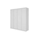 4 Door White Wardrobe Cabinet – Hanging Rail, Shelves & White Handles