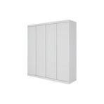 4 Door White Wardrobe Cabinet – Hanging Rail, Shelves & White Handles