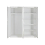 4 Door White Wardrobe Cabinet – Hanging Rail, Shelves & White Handles - 45-Degree Angle