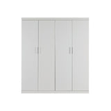 4 Door White Wardrobe Cabinet – Hanging Rail, Shelves & White Handles