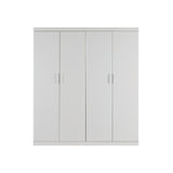 4 Door White Wardrobe Cabinet – Hanging Rail, Shelves & White Handles - Rear View
