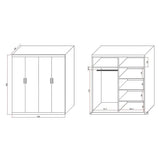 4 Door White Wardrobe Cabinet – Hanging Rail, Shelves & White Handles