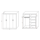 4 Door White Wardrobe Cabinet – Hanging Rail, Shelves & White Handles - Extra Image