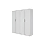4 Door White Wardrobe Cabinet – Hanging Rail, Shelves & Black Handles