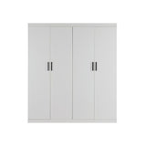 4 Door White Wardrobe Cabinet – Hanging Rail, Shelves & Black Handles