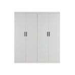 4 Door White Wardrobe Cabinet – Hanging Rail, Shelves & Black Handles
