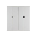 4 Door White Wardrobe Cabinet – Hanging Rail, Shelves & Black Handles - Top-Down View