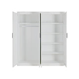 4 Door White Wardrobe Cabinet – Hanging Rail, Shelves & Black Handles - Rear View