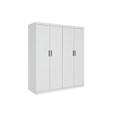 4 Door White Wardrobe Cabinet – Hanging Rail, Shelves & Black Handles - Close-Up Angle