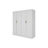 4 Door White Wardrobe Cabinet – Hanging Rail, Shelves & Gold Handles