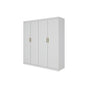 4 Door White Wardrobe Cabinet – Hanging Rail, Shelves & Gold Handles