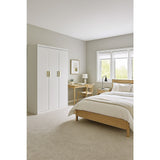 4 Door White Wardrobe Cabinet – Hanging Rail, Shelves & Gold Handles - Front View