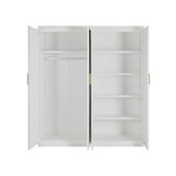 4 Door White Wardrobe Cabinet – Hanging Rail, Shelves & Gold Handles