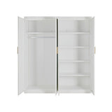 4 Door White Wardrobe Cabinet – Hanging Rail, Shelves & Gold Handles - Side View