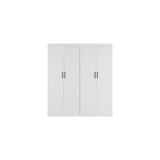 4 Door White Wardrobe Cabinet – Hanging Rail, Shelves & Gold Handles