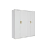 4 Door White Wardrobe Cabinet – Hanging Rail, Shelves & Gold Handles - 45-Degree Angle