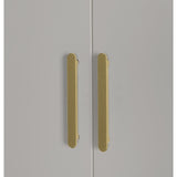 4 Door White Wardrobe Cabinet – Hanging Rail, Shelves & Gold Handles - Close-Up Angle
