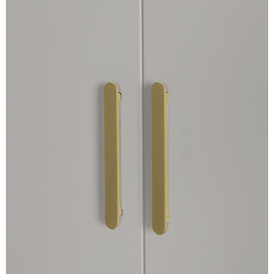 4 Door White Wardrobe Cabinet – Hanging Rail, Shelves & Gold Handles