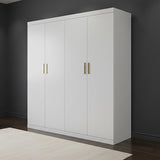 4 Door White Wardrobe Cabinet – Hanging Rail, Shelves & Gold Handles - Front View