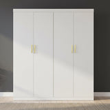 4 Door White Wardrobe Cabinet – Hanging Rail, Shelves & Gold Handles - Side View