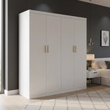 4 Door White Wardrobe Cabinet – Hanging Rail, Shelves & Gold Handles - 45-Degree Angle
