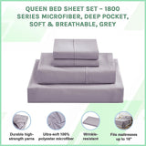 Queen Bed Sheet Set – 1800 Series Microfiber, Deep Pocket, Soft & Breathable, Grey - Side View