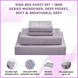 King Bed Sheet Set – 1800 Series Microfiber, Deep Pocket, Soft & Breathable, Grey - Side View